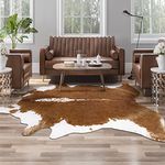 AROGAN Premium Faux Cowhide Rug 6.2 x 5.2 Feet, Durable and Large Size Cow Print Rugs, Suitable for Bedroom Living Room Western Decor, Faux Fur Animal Cow Hide Carpet (Browm)