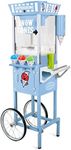 Nostalgia Snow Cone Shaved Ice Machine - Retro Cart Slushie Machine Makes 72 ICY Treats - Includes Metal Scoop, 2 Syrup Bottles, 100 Paper Cups/Spoons, Storage Compartment, Wheels - Blue, 54" Tall