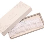 Wedding Garter Gift Boxed for Bride White Satin Garter Lace Blue Ribbon Bow Keepsake - 5167