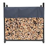 QUICK STAR Metal Firewood Shelving 113 x 25 x 115 cm Garden Firewood Rack Shelter 0.5 m Stacking Aid with Protective Cover Grey