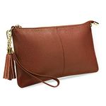 YALUXE Women's Real Leather Wristlet Handbags Purse Cell Phone Clutch Wallet Small Crossbody Bag with Tassel