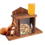 Creechwa Squirrel Feeders for Garden and Tree, Waterproof Sturdy Wood Box With Corn Cob Stand, Effortless Assemble, Easy to Refill，Flat-Top