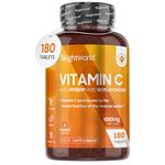 Vitamin C 1000mg – 180 High Strength Vitamin C Tablets with Rosehip & Bioflavonoids – Vegan Vitamin C Supplement (As Ascorbic Acid) for Immune System – Energy Tablets for Men & Women