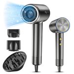 Hair Dryer with Diffuser - Negative Ionic Blow Dryer with 110, 000 RPM Brushless High-Speed Motor for Fast Drying, 1400W Low Noise Thermo-Control Hairdryer with Magnetic Nozzle for Home/Travel