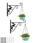PRIME KRAFTS Pack of 2 Metal Bracket Hanger for Flower Basket, Wind Chimes, Bird Feeders and Lantern Plants | Bird Design Wall Mounted Hanging Plant Bracket for Indoor and Outdoor (BD1 - Black)