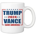 MyCozyCups Trump Vance 2024 Save America 11oz Coffee Mug, Donald Trump JD Vance VP Vice President Cup for Conservative Republican Supporters