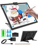 A3 Rechargeable Light Box for Tracing, 2500mha Battery Powered Light Board, Built-in Foldable Stand Magnetic Light Pad for Diamond Paiting, Dimmable Light Table with 4 Magnets, Pen Clip, Adapter