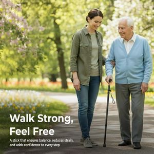 Life Healthcare Folding Walking Stick – Adjustable Lightweight Aluminium Cane, Non-Slip Tip, Ergonomic Handle, Travel-Friendly, Black
