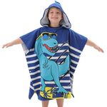 Famyo Cool Blue Dino Poncho Towel for Kids | Hooded Bath Towels | 60 x 60cm Toddler Pool Towel for Boys & Girls, 1-7 Years | Cute & Cozy Bathrobe Alternative