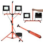 LEDMO 100W Work Light Stand with Switch 10000LM LED Work Light with Tripod Metal Clip Adjustable Telescoping Flood Lights Waterproof IP65 for Construction, Woodworking, Workshop