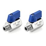 QWORK 2 Pack 1/4" NPT Female and Male Thread Mini Ball Valve 304 Stainless Steel Shut-Off Valve