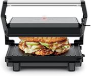 Chefman 4 Slice Panini Press, Indoor Grill and Gourmet Sandwich Maker, Nonstick Plates Open 180 Degrees, Adjustable Temperature, Floating Hinge for Thick Bread and Rolls, LED Indicators, Black
