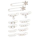 DKDDSSS 12 Pieces Brooch Pins for Women, Sweater Shawl Clips Faux Pearl and Crystal Brooch Dress Shirt Clips Safety Pins for Women Girls Ladies, Gold