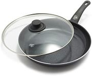 GreenLife Soft Grip Healthy Ceramic Nonstick, 12" Frying Pan Skillet with Lid, PFAS-Free, Dishwasher Safe, Black