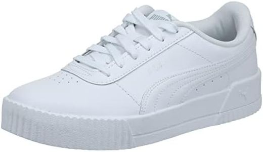 PUMA Women's Carina Leather Sneaker, White/White/Silver, 11 US