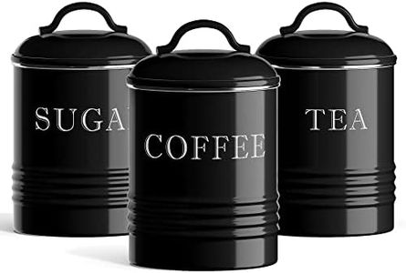 Barnyard Designs Canister Sets for Kitchen Counter, Vintage Kitchen Canisters, Country Rustic Farmhouse Decor for the Kitchen, Coffee Tea Sugar Farmhouse Kitchen Decor Set, Metal (Black)