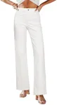 GRAPENT Womens Pants Denim Outfit Summer Jeans Cuffed Hem Trendy Pants High Waist Wide Leg Pants for Women High Waisted Wide Leg Jeans for Women Color Cream White X-Large Size 16 to 18