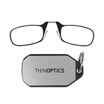 ThinOptics Reading Glasses 1.50 Black Frames With Keychain Case - Compact Foldable Rectangular Glasses - Clip-on Nose - 1.50 Strength With Flex-Fit Technology