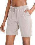 G Gradual Women's Bermuda Shorts Jersey Shorts with Deep Pockets 7" Long Shorts for Women Lounge Walking Athletic, Khaki, X-Large