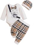 Toddler Baby Boy Clothes Infant Boy Outfit 12-18 Months Infant Romper Cool Long Pants Cotton Sleeve Little Bear Top Hat Gift 3PC Winter Fall Outfit Set Apricot