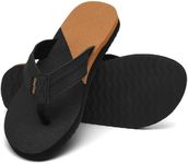 ChayChax Mens Two-Tone Flip Flops with Arch Support Comfort Beach Thong Sandals Indoor Outdoor, Black Gold, 9