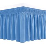 Biscaynebay Wrap Around Bed Skirts for Twin & Twin XL Beds 15" Drop, Denim Blue Elastic Dust Ruffles with Adjustable Belts Silky Luxrious Fabric Machine Washable