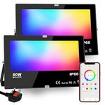 HEKEE LED RGB Floodlights Outdoor, 800W Equivalent, Smart Colour Changing Flood Lights, APP Controlled, Timing, IP66 Waterproof, UK Plug (2 Pack)