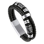 Bandmax Men Chunky Black Leather Wristand Viking Celtic Knot Beads Bracelet Double layer Rope Braided Bracelets for Men Boy Celtic Knot Jewelry for Husband Father -8.26 Inches