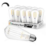 Mastery Mart Vintage LED Light Bulb 5000K Daylight White, Dimmable, 5.5W (60 Watt Equivalent), ST21/ ST64 Clear Glass Antique Edison Style, 500LM E26 Decorative Filament Bulb, 10 Count