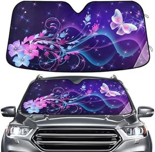 Fantasy Butterfly Flowers Windshield Sun Shade for Car Auto SUV Truck Foldable Front Window Sunshade Sun Visor Protector Block UV Rays Reflect Heat, 55" x 28"