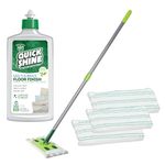 Quick Shine Multi Surface Floor Polish Mop Kit with 3 Reusable Pads & 1 16 oz. Floor Finish Cleaner | Use Wet + Dry | Squirt, Spread, Done | Hardwood, Luxury Vinyl Plank, Laminate