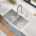 36 Double Bowl Farmhouse Kitchen Sink- Mocoloo 16 Gauge Apron Front Stainless Steel Kitchen Sink 36x21 inch with equal divider 50/50 Farm Style Offset Drain with Two 10" Deep Basin