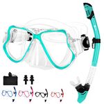 JARDIN Dry Top Snorkel Set, Panoramic Wide View Snorkel Mask, Anti-Fog Tempered Glass Diving Mask, Free Breathing& Easy Adjustable Strap Scuba Mask, Professional Snorkeling Gear for Adults (Teal)