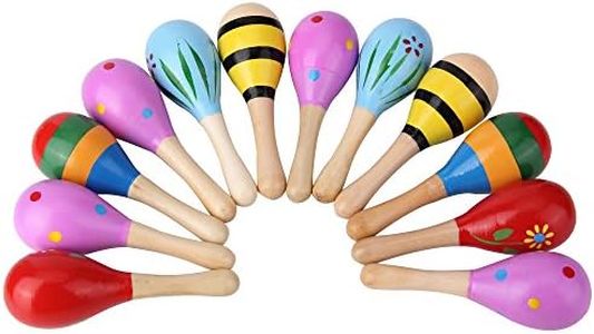 12PCS Mini Wood Festival Maracas Toys, Wooden Maracas Festival Painting, Wooden Carnival Maracas (Random Colours)