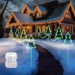 Set of 4 Christmas Decorations Trees Lights Outdoor Waterproof 160 LED Green Christmas Tree Pathway Markers with 8 Modes & Timer, Christmas Path Lights for Patio Yard Lawn Outside Decorative