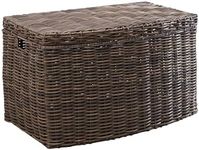 Joseph Rectangular Curve Resin Woven Wicker Trunk with Handles - For Clothes, Towels, Toys, Magazine Storage and Home Decoration (Chocolate Brown - 24 x 14 x 15 in)