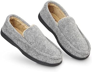 Dunlop Moccasins Slippers Men Loafers Faux Fur Slippers Rubber Sole Memory Foam House Slippers Indoor Shoes Gifts For Men, Grey, 11 US