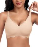 DOCUMO Bras for Women Scalloped No Underwire Wireless Seamless T-Shirt Bra with Lift and Support Adjustable Soft Bralettes(Nude,Medium)