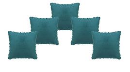 Amazon Brand - Umi Velvet Pompom Cushion Cover 20x20 Inch - Set of 5 Large Square Throw Pillow Covers for Sofa Living Room or Home Decor in Deep Teal Color