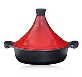 Tagine Pot Moroccan for Cooking | Induction | Self Basting Lid 28cm / 4.1Litre | Large | Greblon Non Stick Chemical Free | Traditional Tender Slow Cook Tajin Casserole Pan (BURGUNDY)