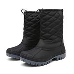 JSWEI Winter Snow Boots for Women- Waterproof Fur Lined Outdoor Warm Ankle Boots Rubber Outsole, Mid Calf Winter Walking Boots Black UK 6.5