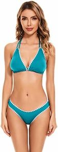 Lucky Brand Cavezza con Punto a Conchiglia Bikini, Verde Foglia di tè/Un Tocco di Paradiso (Trace of Paradise), L Donna