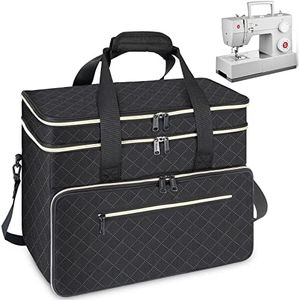 Mancro Sewing Machine Case, Double-layered Sewing Machine Bag, Universal Sewing Machine Carrying Case/Tote for Storage & Organize, Compatible with Most Standard SINGER, Brother, Janome (Black)