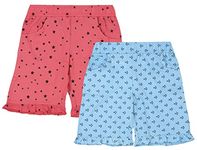 ICEDIVE Girls' Regular Fit Printed Cotton Shorts - Pack of 2 in Multicolour for Comfort and Style