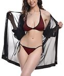 Xs and Os Women's Robe with Bikini Bra Panty Lingerie Set (Free Size, Black, Maroon)