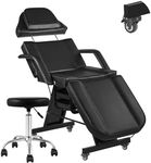 V VDLONSY Facial Chair with Wheels, Tattoo Chair with Hydraulic Stool Adjustable Facial Bed for Client Massage Table for Beauty Spa Lash Black