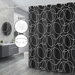 Miorkly Shower Curtain black,Anti Mould Proof Resistant,Waterproof,Weighted Hem,Resistant Washable Christmas Bathroom Curtains, 100% Polyester,12 Hooks (180 x 180 cm,Black)