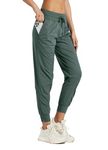 Willit Women's Studio Joggers Hiking Travel Dance Pants Striped Workout Lounge Drawstring Pants with Pockets Forest Green 6