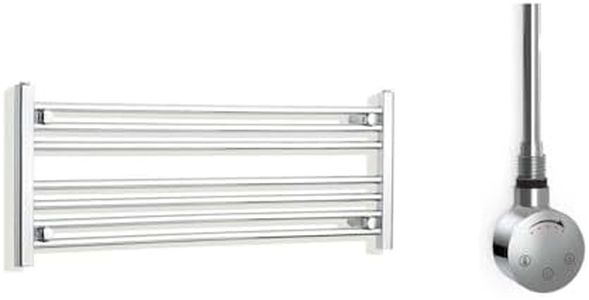 Companyblue 1000 x 400mm Sparkling Chrome Electric Heated Towel Rail with Thermostatic Heating Element - Ultra-Wide Space-saving Horizontal Radiator - Pre-Filled Electric Towel Warmer