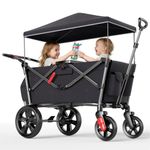 EVER ADVANCED Wagon for Kids to Sit in, Stroller Wagon for 2 Kids with Removable Canopy, Pull Along with Seats 5-Point Harnesses, Portable Push Pull Cart with Handle Bar Black